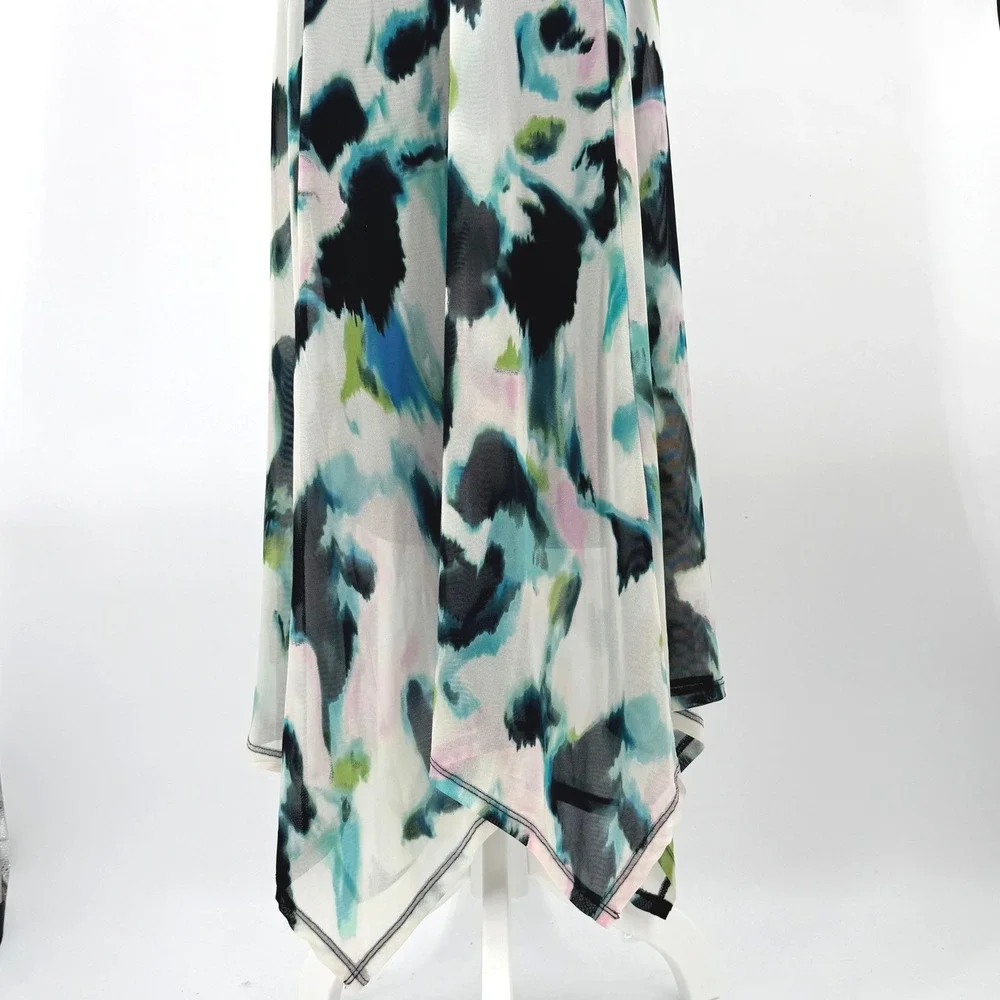 INC Abstract Print V Neck Ruched Midi Dress Women's Small NWT Y2K Fairy